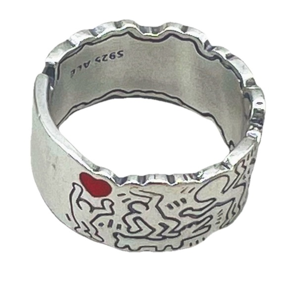 Keith Haring Inspired S925 Sterling Silver Ring With Wavy Design ♥️ Size 9 - Picture 5 of 8
